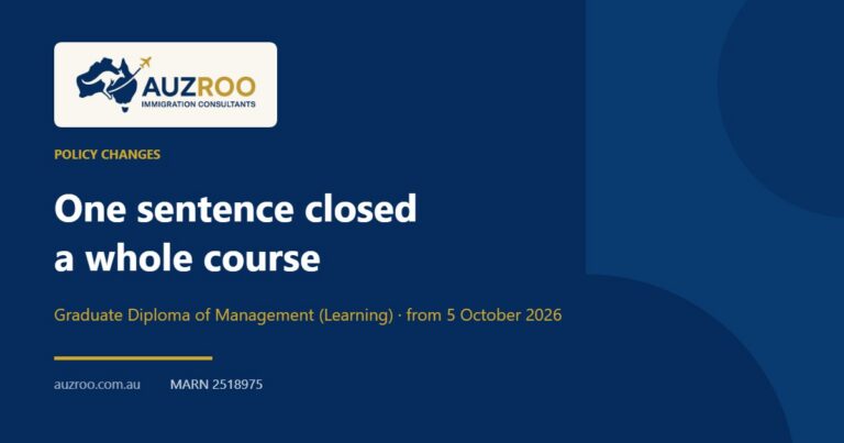 One sentence closed the Graduate Diploma of Management (Learning). AuzRoo Immigration Consultants.