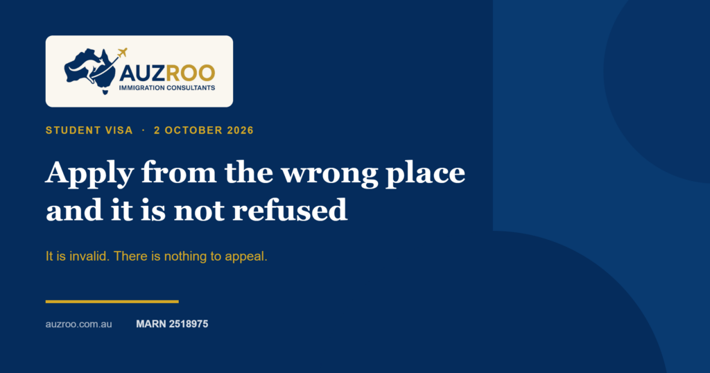 Navy and gold card reading, apply from the wrong place and it is not refused, it is invalid